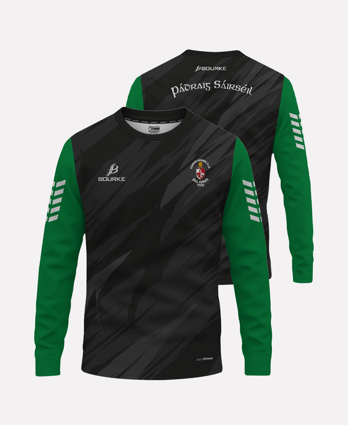 Sarsfields GAA Belfast Warm Up Crew Neck (2025/26 Black/Green)
