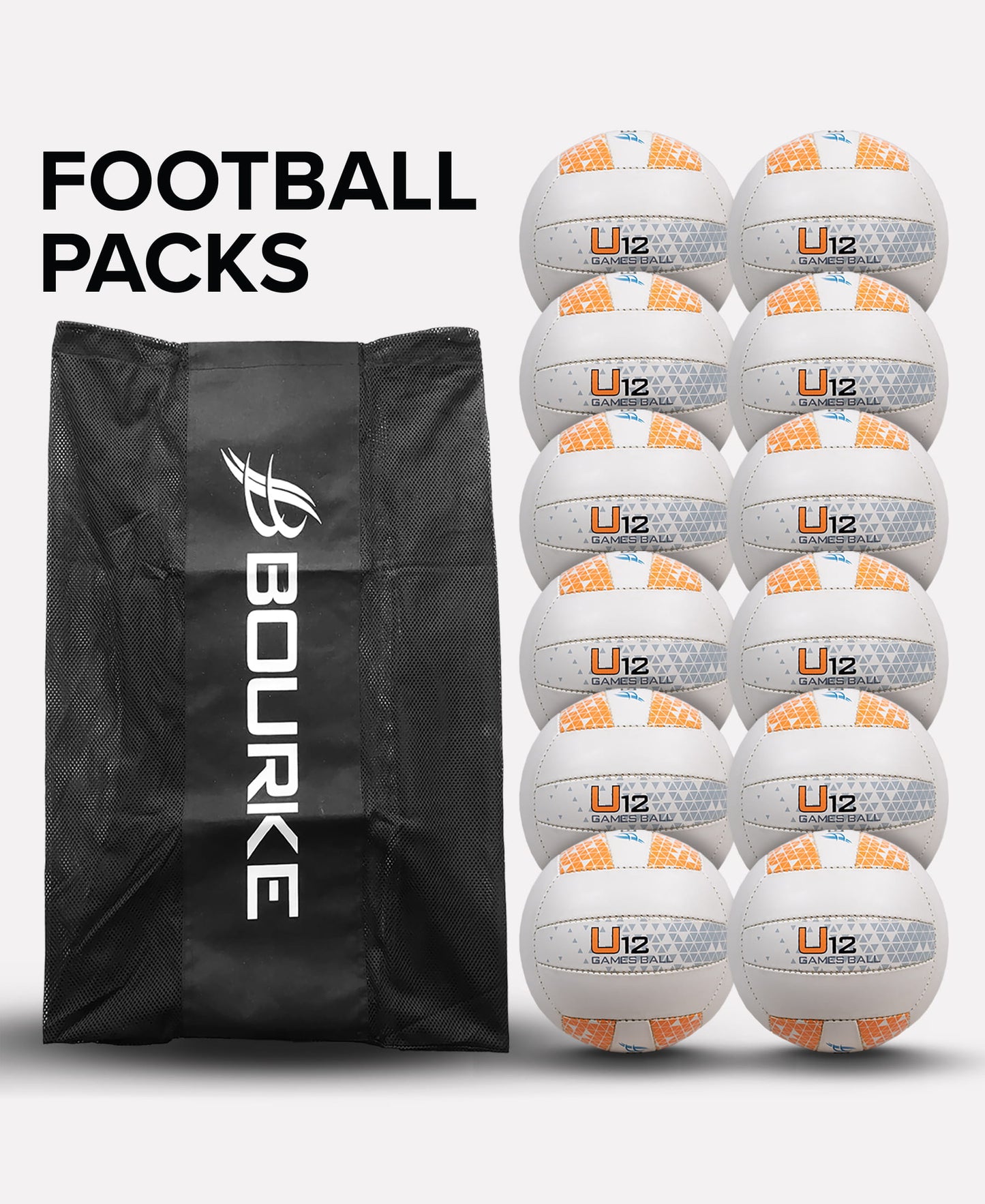 Bourke Sports U12 Gaelic Football 96 Pack with 8 Carry Bags