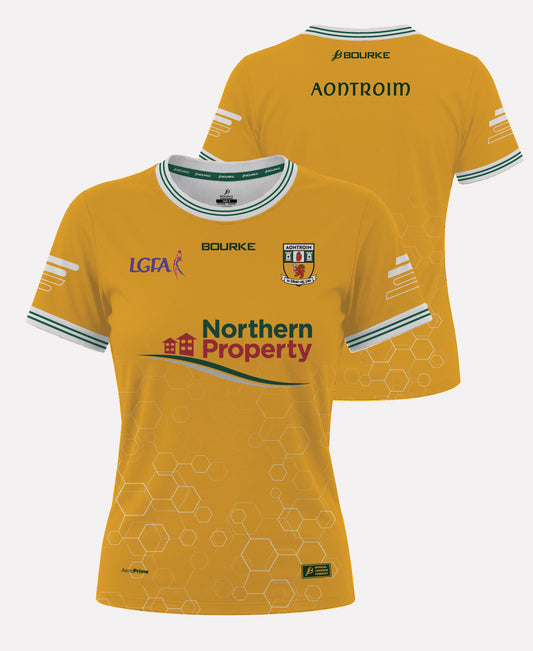 Antrim LGFA Senior Home Jersey LADIES FIT (Amber/White/Green)