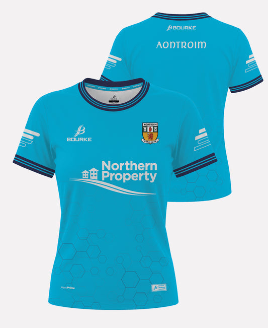 Antrim LGFA Senior Training Jersey LADIES FIT (Cyan/Navy/White)
