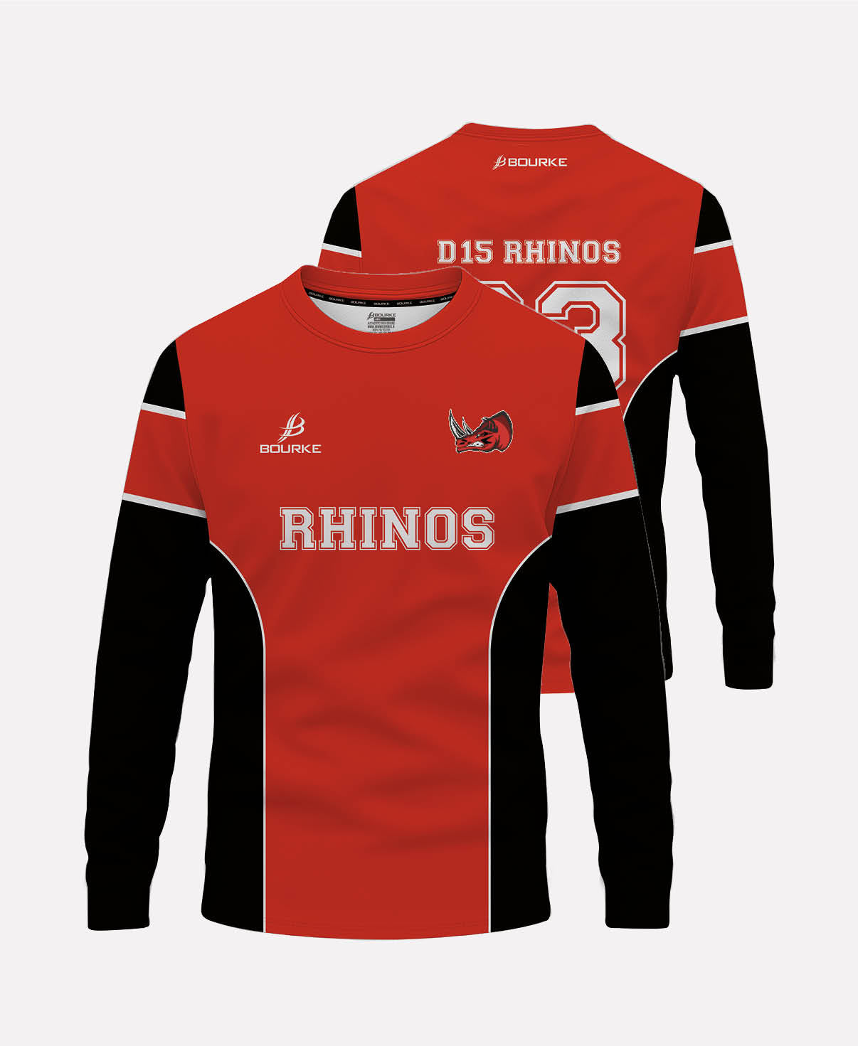 D15 Rhinos Warm Up Crew Neck (RED/BLACK)