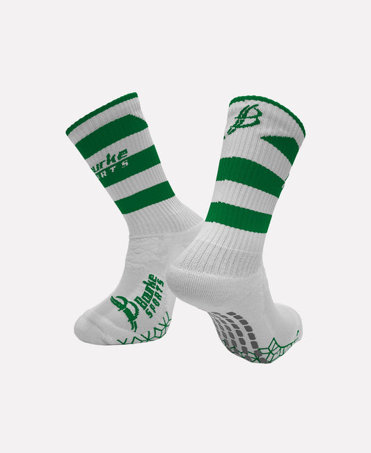 Shamrocks Camogie Galway Miniz Hooped Socks (Green/White)