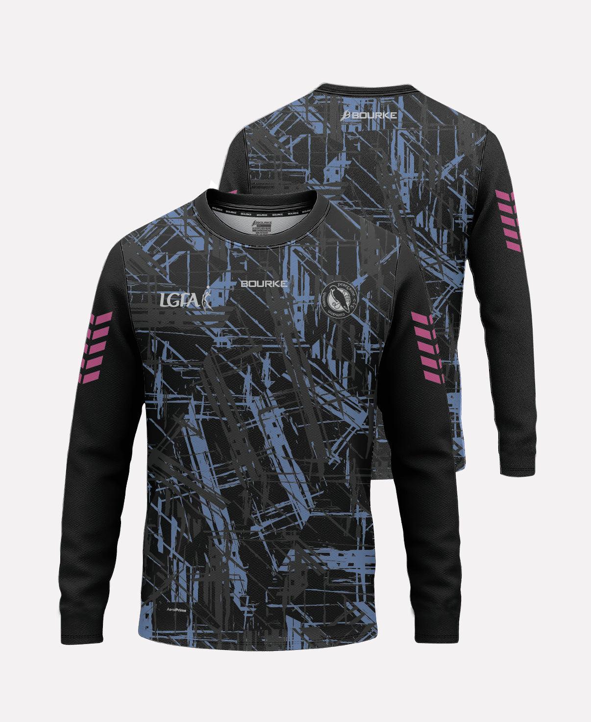 St Peregrines LGFA Warm Up Crew Neck (Black/Sky Blue/Pink)