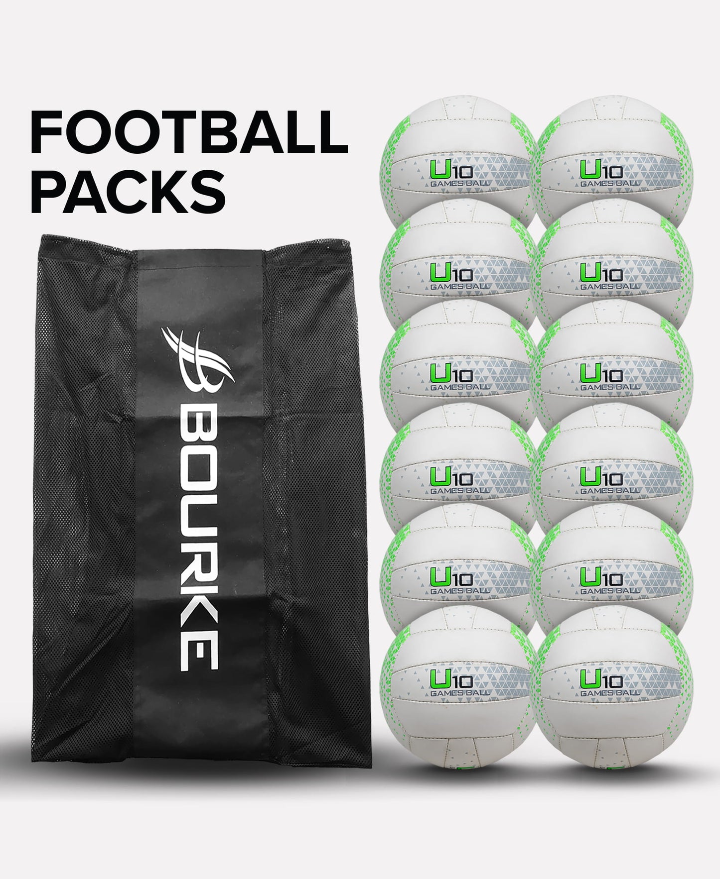 Bourke Sports U10 Gaelic Football 96 Pack with 8 Carry Bags