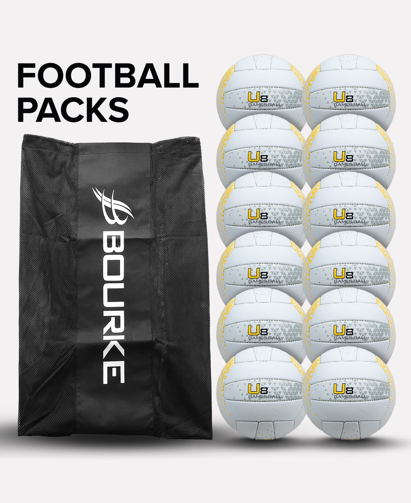 Bourke Sports U8 Gaelic Football 12 Pack with 1 Carry Bag